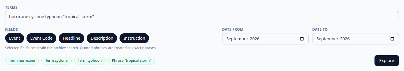 Keyword query with fields and September 2026 date bounds